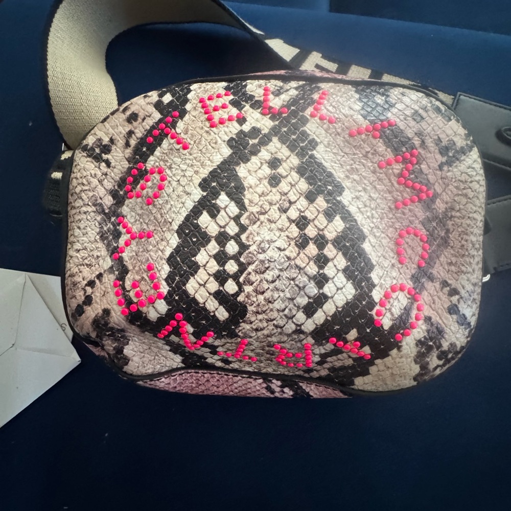 Stella McCartney Pink and Black Waist Bag with Snakeskin Design. Can adj. strap